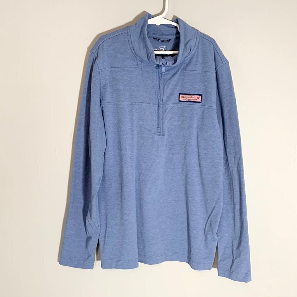 5/$25 Vineyard Vines Edgartown Quarter Zip Pullover Lg 16 Blue Heathered Logo